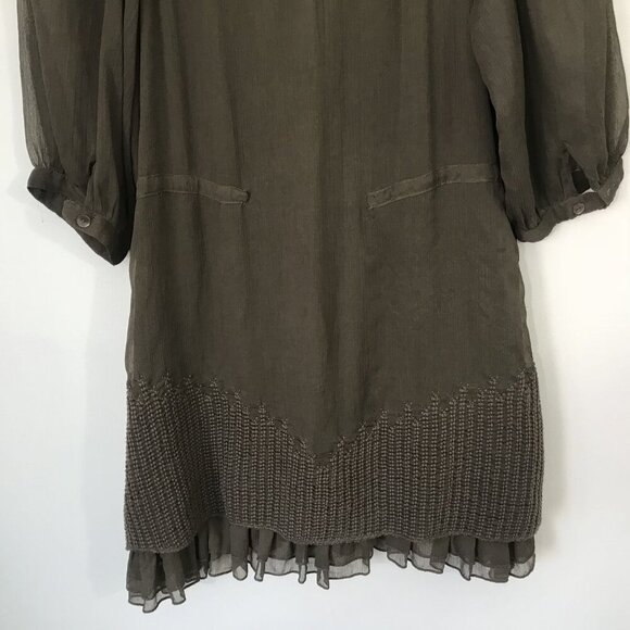 Free People XS Sheer Brown Peasant Boho Mini Shift Dress Embroidered Crochet - Picture 11 of 13